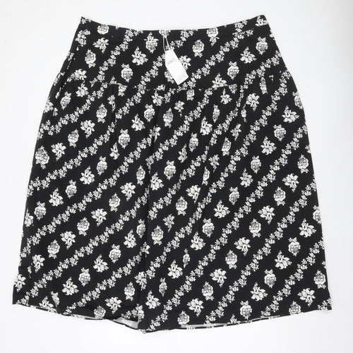 Marks and Spencer Women’s Black Floral Cotton Stretch Knee Length Skirt Size 22
