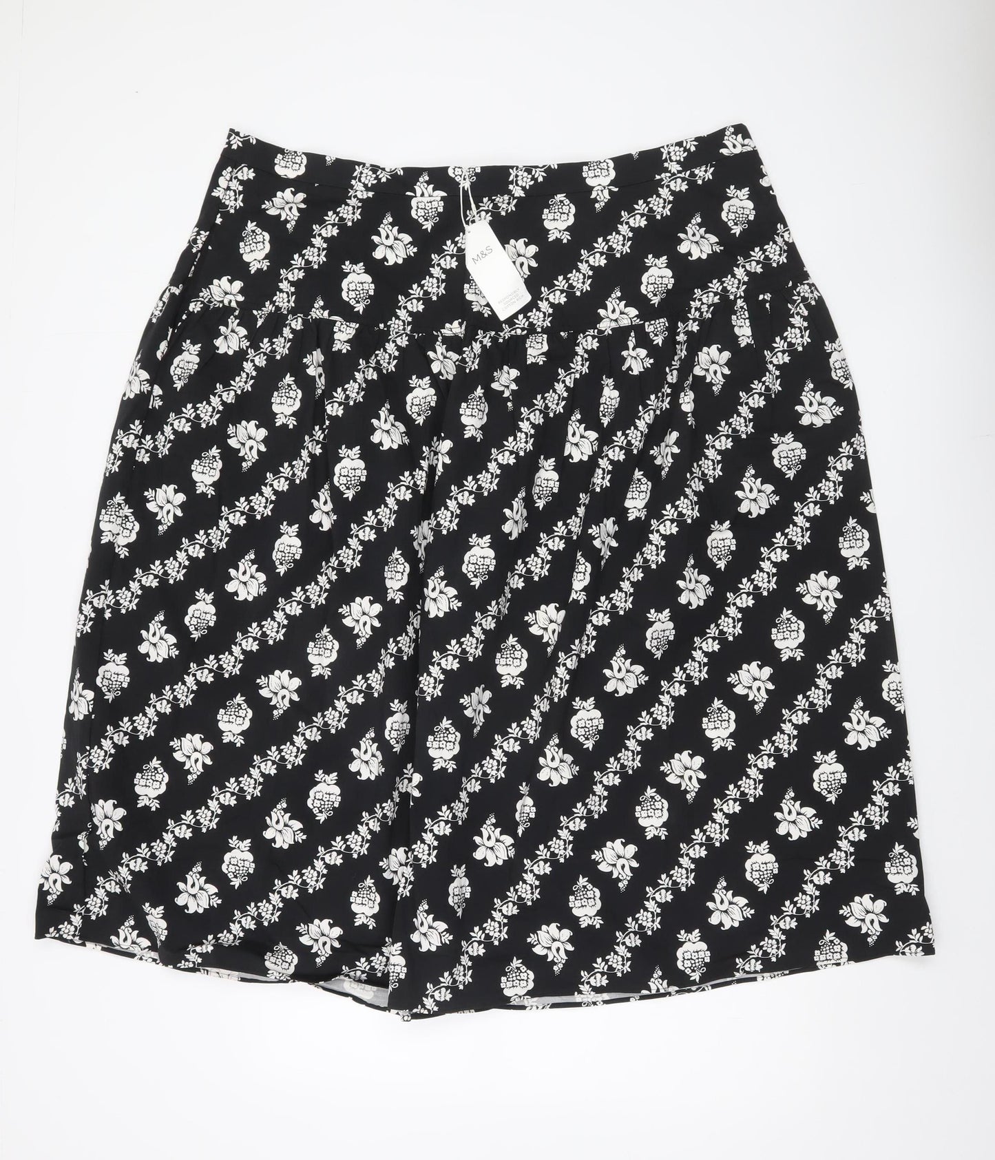 Marks and Spencer Women’s Black Floral Cotton Stretch Knee Length Skirt Size 22