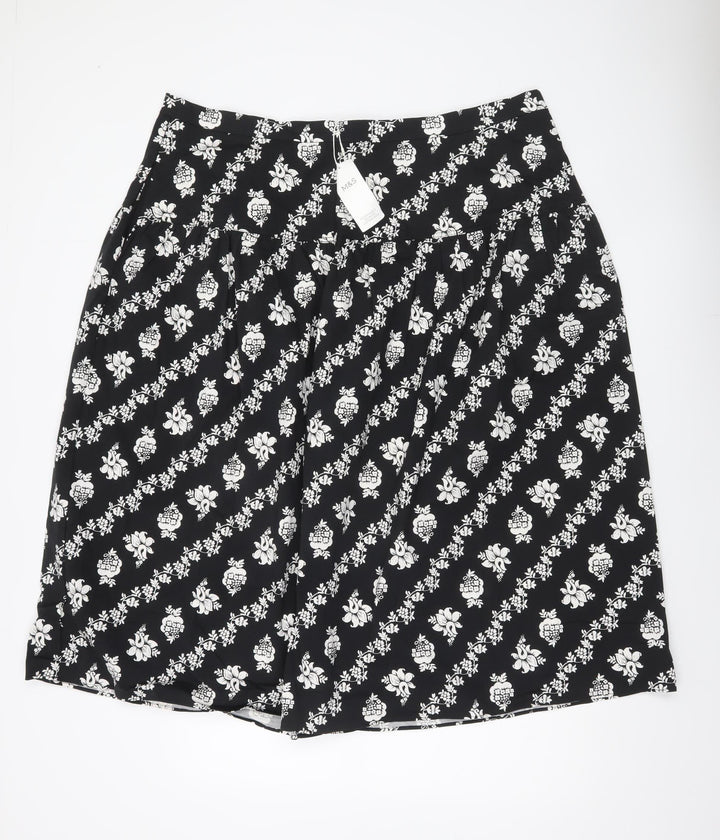 Marks and Spencer Women’s Black Floral Cotton Stretch Knee Length Skirt Size 22