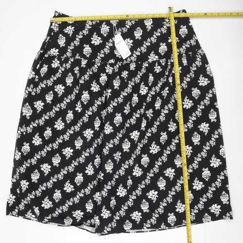 Marks and Spencer Women’s Black Floral Cotton Stretch Knee Length Skirt Size 22