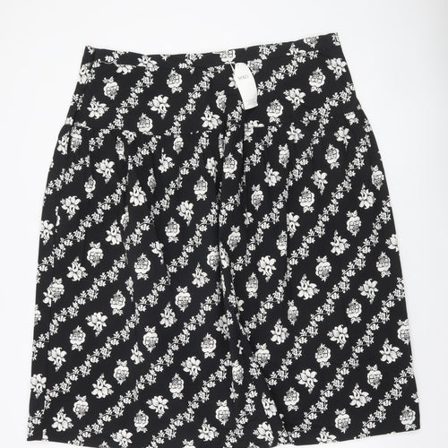 Marks and Spencer Women’s Black Floral Cotton Stretch Knee Length Skirt Size 22