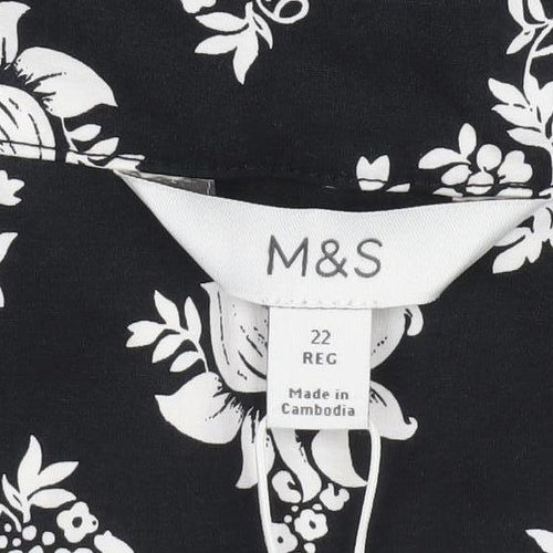 Marks and Spencer Women’s Black Floral Cotton Stretch Knee Length Skirt Size 22