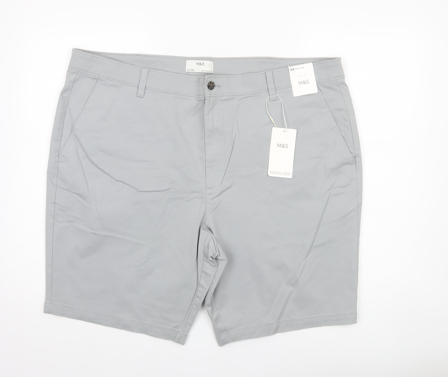Marks and Spencer Mens Grey Chino Shorts Size 44 Regular Stretch Cotton