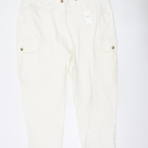 Marks and Spencer Women’s Ivory Cargo Trousers Size 20 Regular Cotton