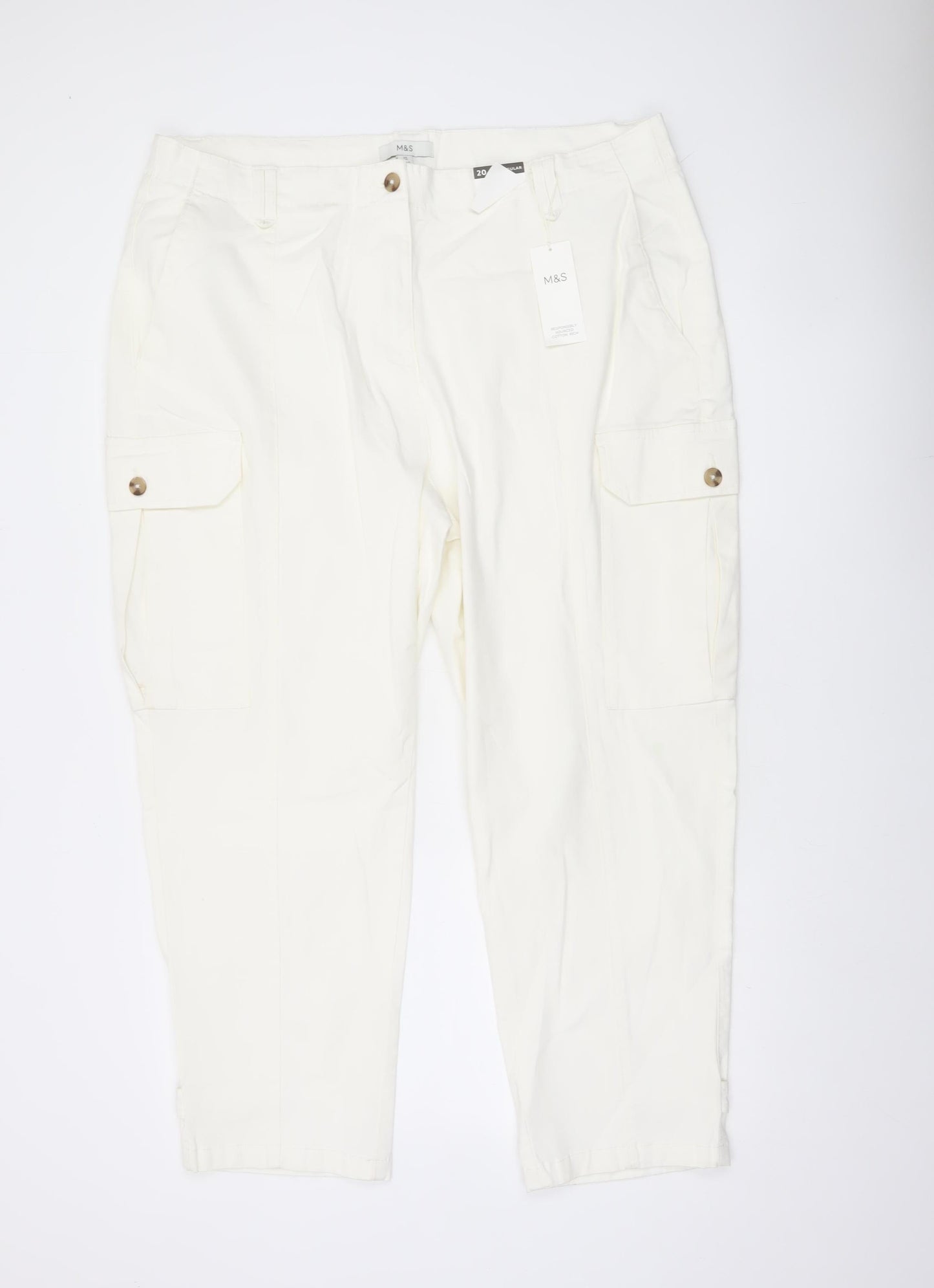 Marks and Spencer Women’s Ivory Cargo Trousers Size 20 Regular Cotton