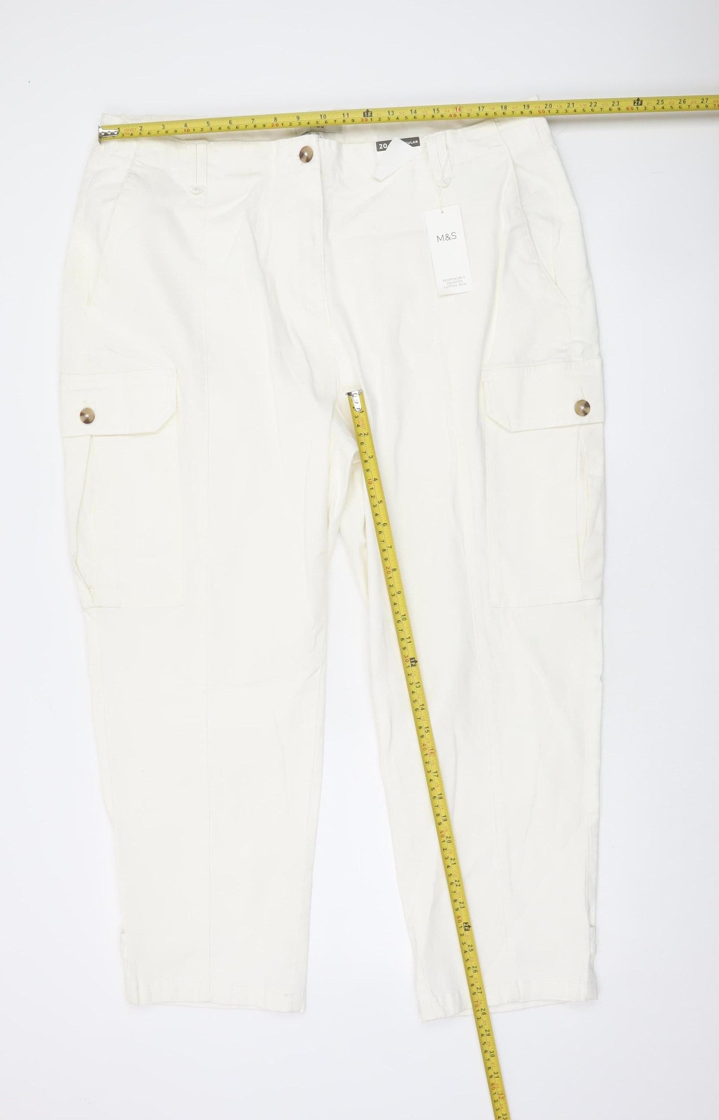 Marks and Spencer Women’s Ivory Cargo Trousers Size 20 Regular Cotton
