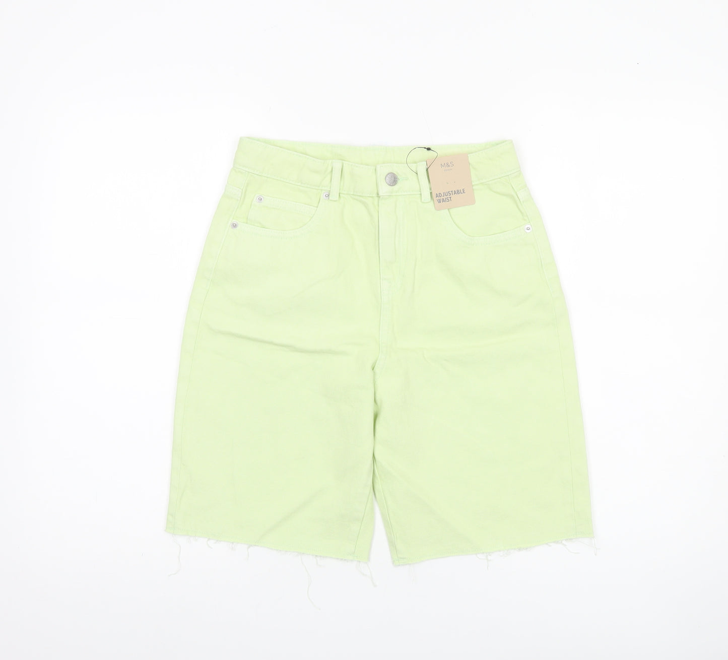 Marks and Spencer Girls Green Bermuda Denim Shorts 11-12Y Adjustable Waist