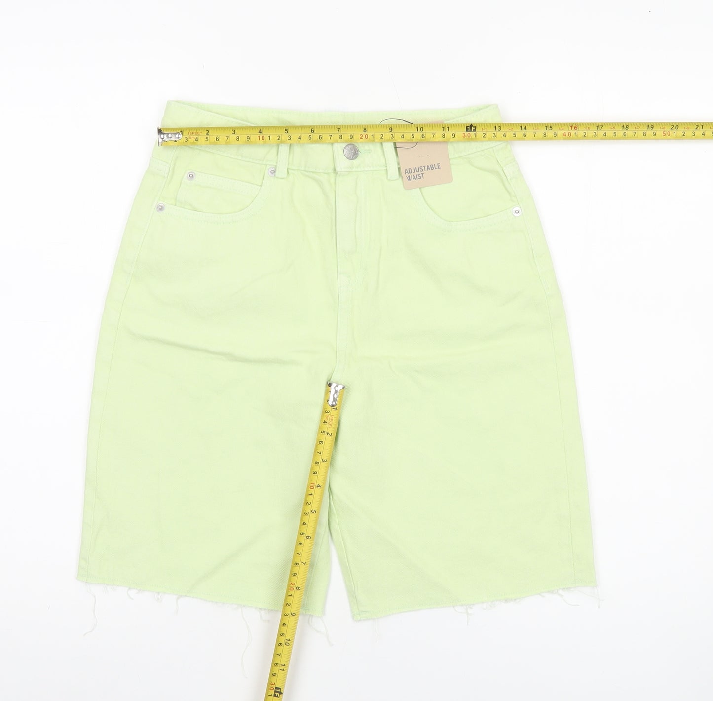 Marks and Spencer Girls Green Bermuda Denim Shorts 11-12Y Adjustable Waist