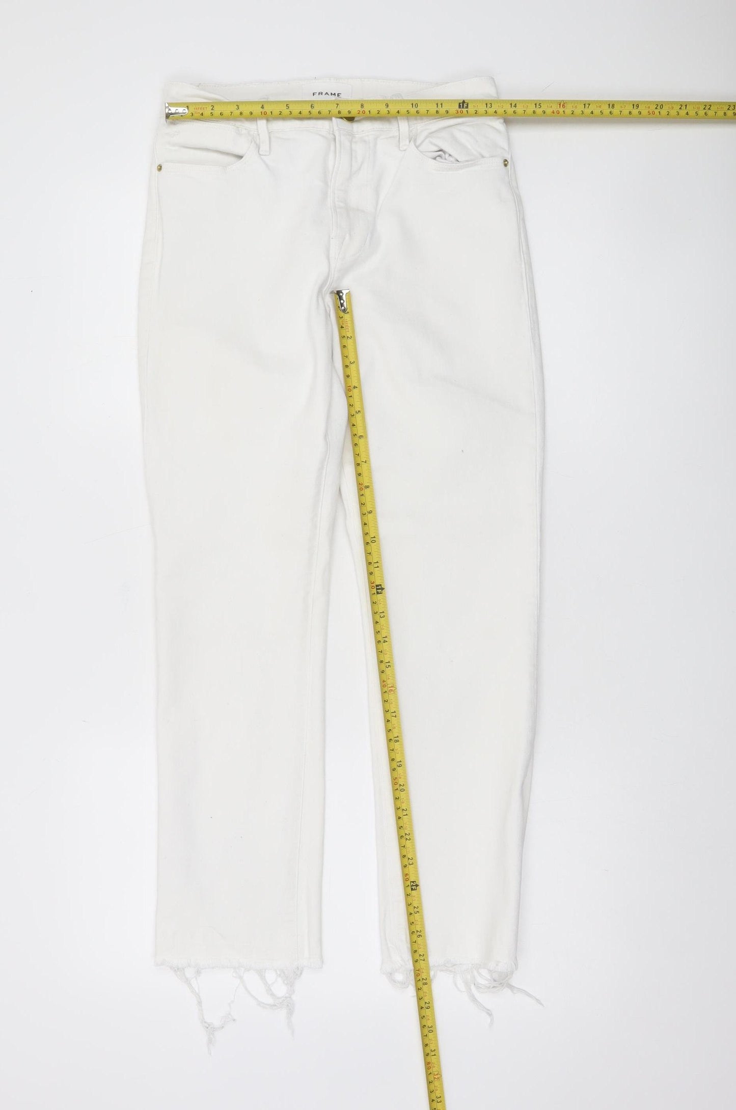 Frame Women’s White Slim Straight Jeans Size 27 Frayed Hem