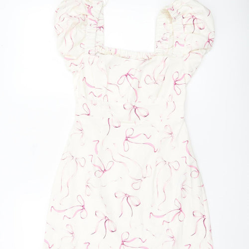 Stradivarius Women’s Ivory Puff Sleeve A-Line Short Dress Size 12