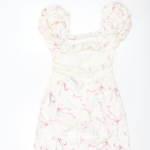 Stradivarius Women’s Ivory Puff Sleeve A-Line Short Dress Size 12