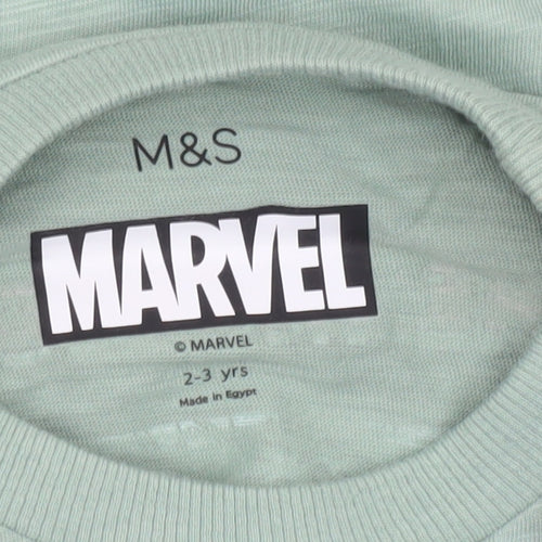 Marks and Spencer Boys Green Hulk Marvel T-Shirt 2-3 Years