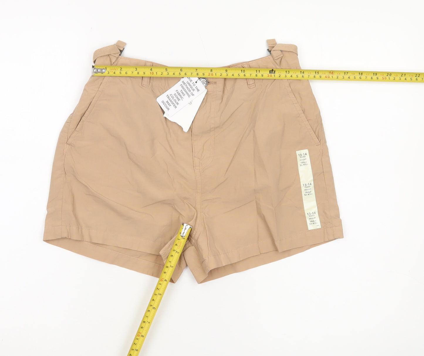 Marks and Spencer Girls Beige Chino Shorts Size 13-14 Years Cotton Casual