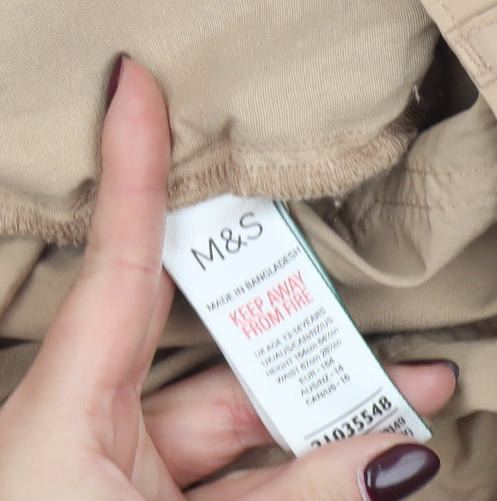 Marks and Spencer Girls Beige Chino Shorts Size 13-14 Years Cotton Casual