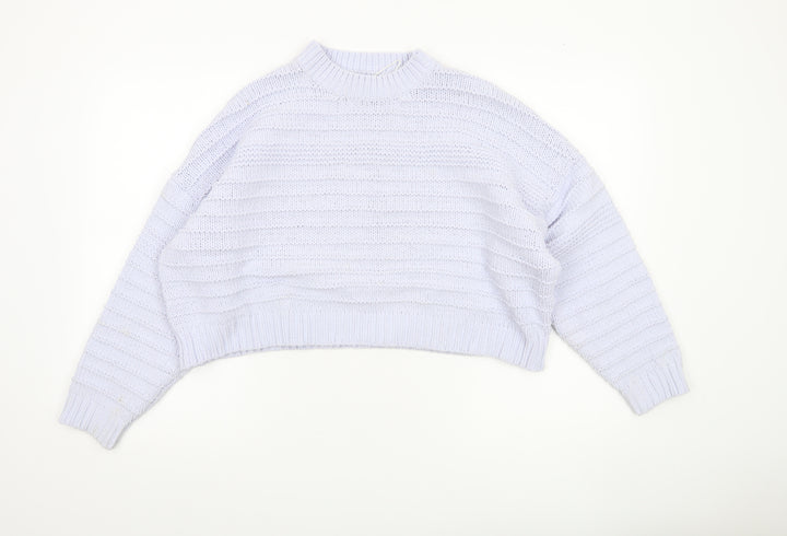 Bershka Women’s White Chunky Knit Crew Neck Pullover Jumper Size S