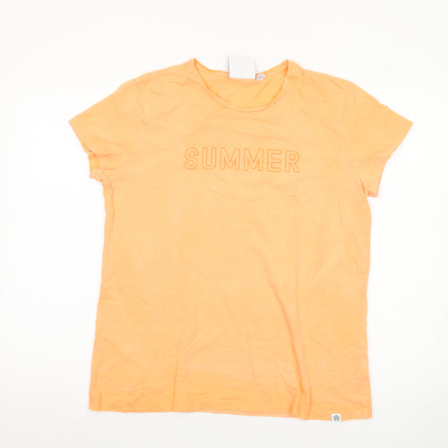 TOG24 Womens Orange Cotton Summer Embroidered T-Shirt Size 14