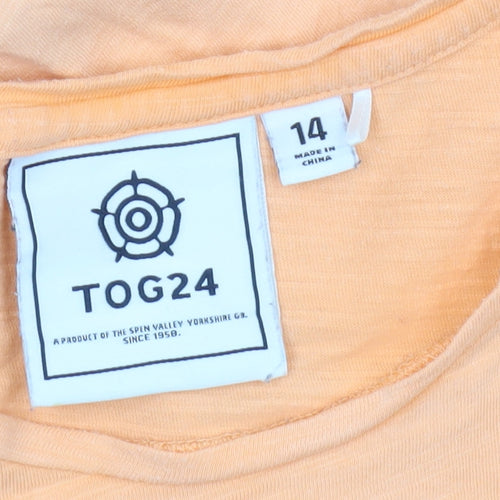 TOG24 Womens Orange Cotton Summer Embroidered T-Shirt Size 14