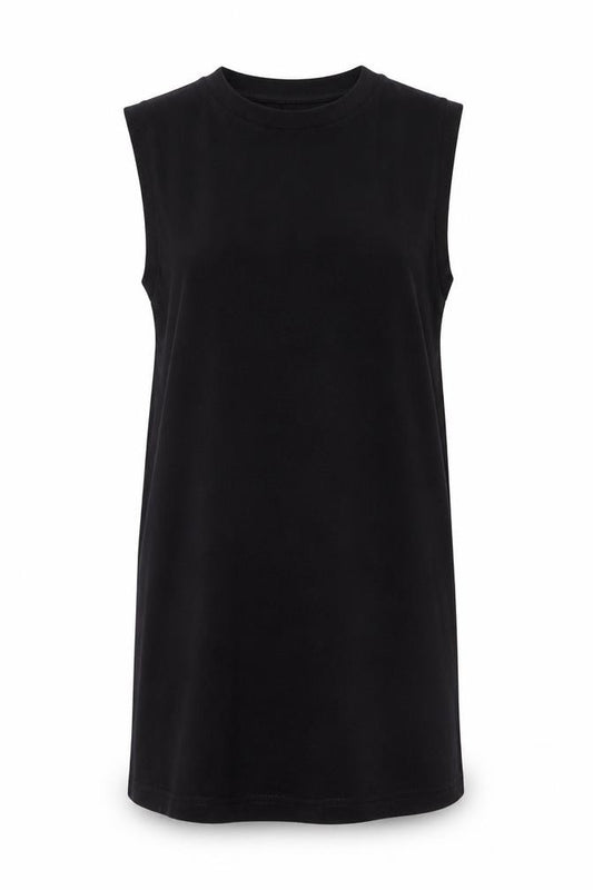 Front view of H&M Women’s Black Cotton Tank Dress, size UK 12, Sleeveless Casual