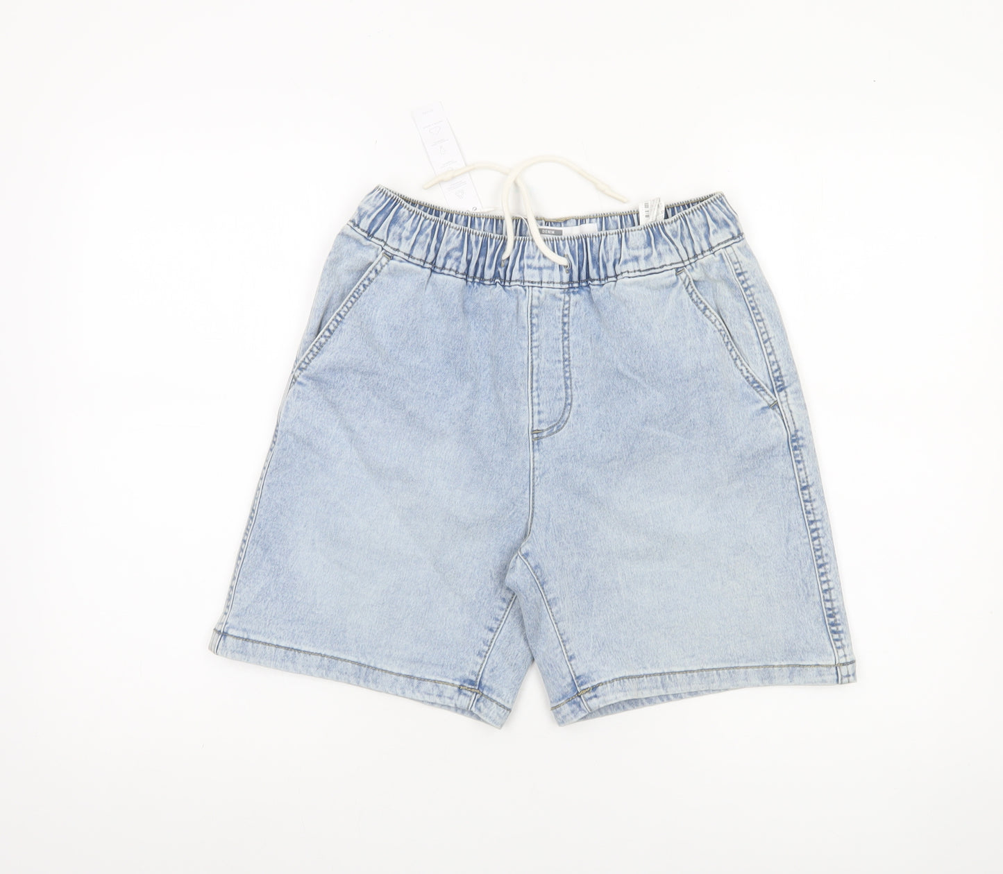Bershka Mens Blue Denim XS Casual Chino Shorts with Drawstring Waist