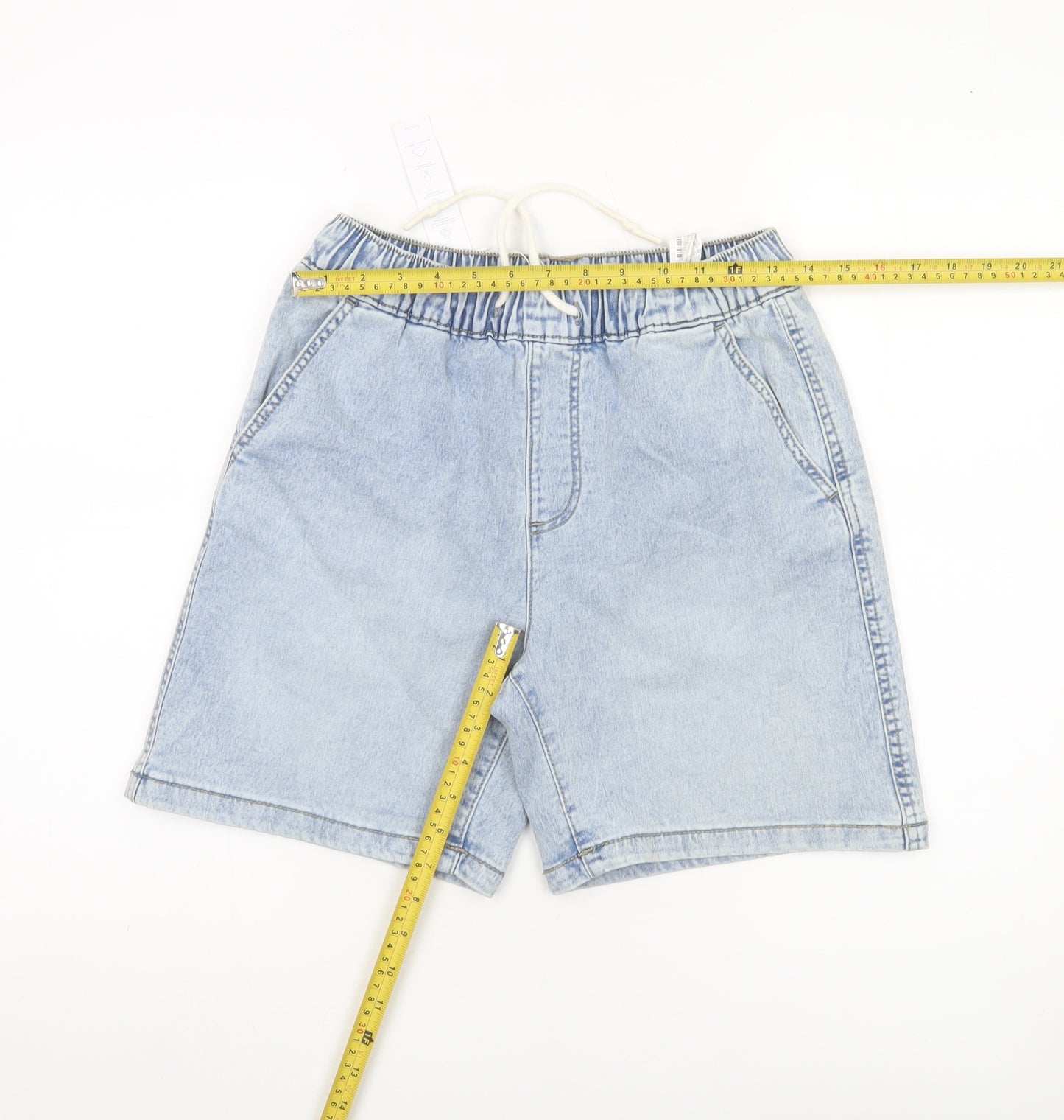 Bershka Mens Blue Denim XS Casual Chino Shorts with Drawstring Waist