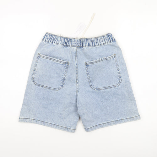 Bershka Mens Blue Denim XS Casual Chino Shorts with Drawstring Waist