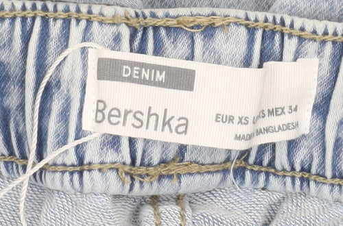 Bershka Mens Blue Denim XS Casual Chino Shorts with Drawstring Waist