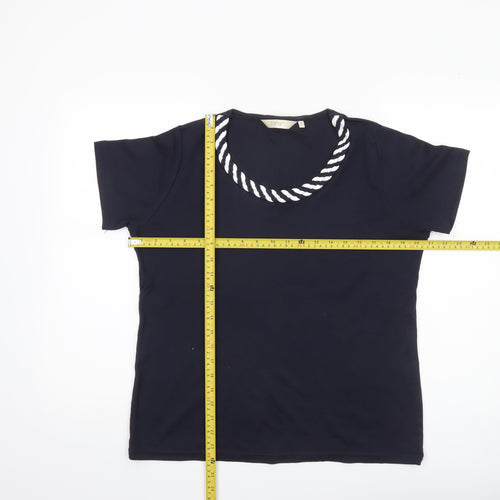 EWM Womens Blue Cotton Nautical Rope Neck T-Shirt Size 14 Short Sleeve