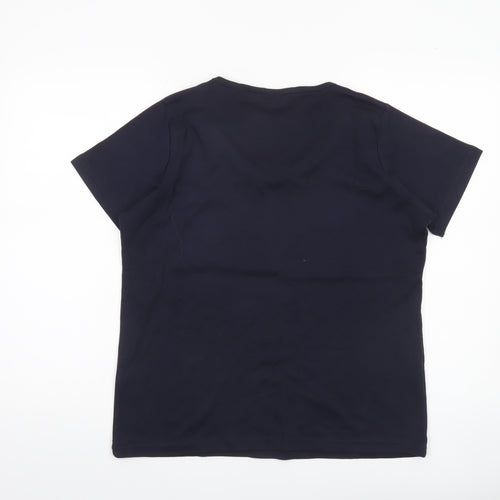 EWM Womens Blue Cotton Nautical Rope Neck T-Shirt Size 14 Short Sleeve