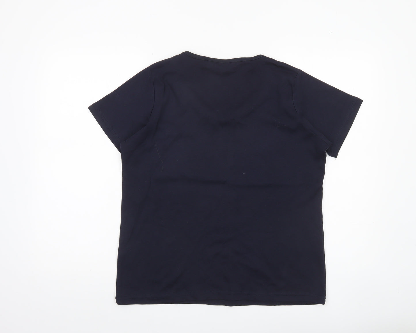 EWM Womens Blue Cotton Nautical Rope Neck T-Shirt Size 14 Short Sleeve