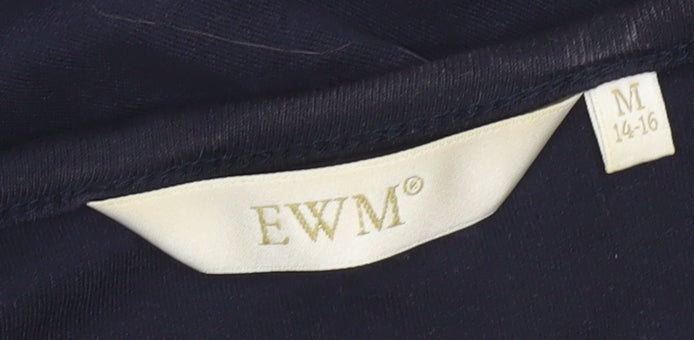 EWM Womens Blue Cotton Nautical Rope Neck T-Shirt Size 14 Short Sleeve