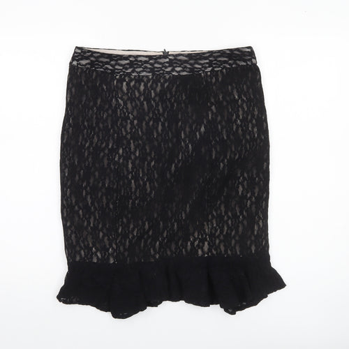 Edina Ronay Womens Black Size 12 Lace Pencil Skirt Ruffle Hem