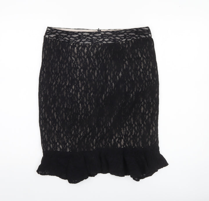 Edina Ronay Womens Black Size 12 Lace Pencil Skirt Ruffle Hem
