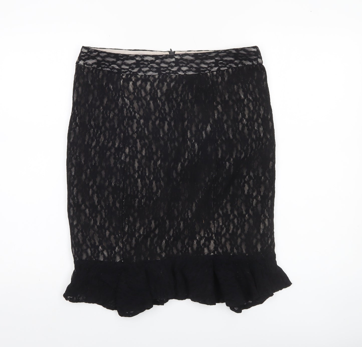 Edina Ronay Womens Black Size 12 Lace Pencil Skirt Ruffle Hem