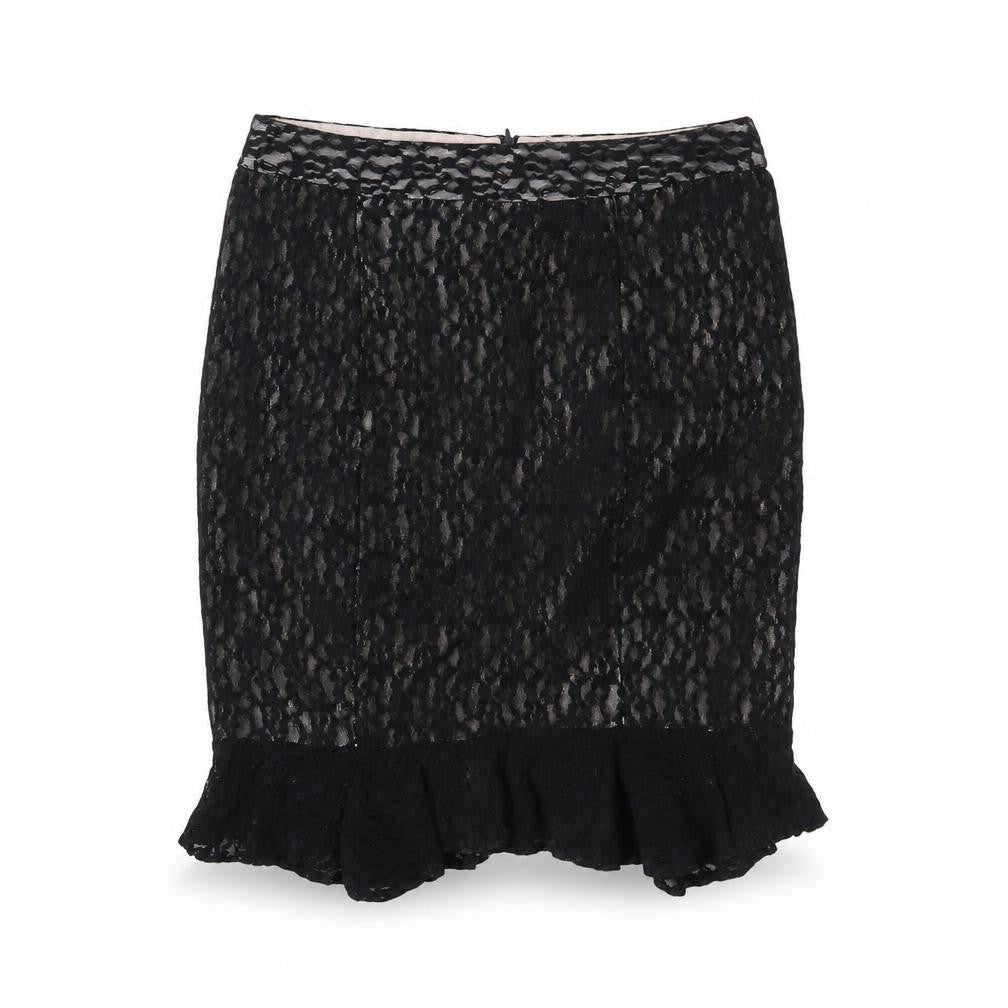 Edina Ronay Womens Black Size 12 Lace Pencil Skirt Ruffle Hem