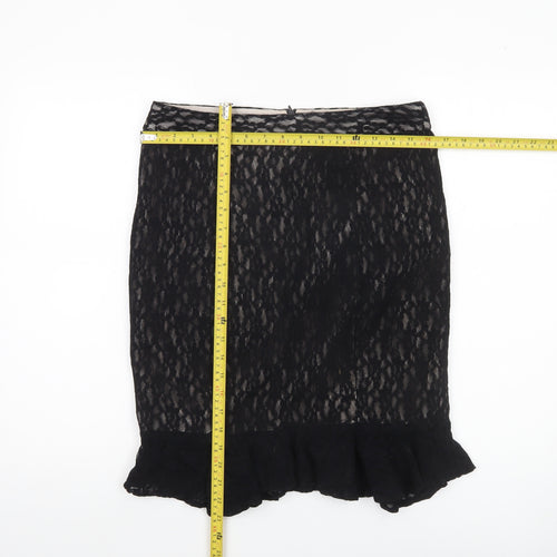 Edina Ronay Womens Black Size 12 Lace Pencil Skirt Ruffle Hem