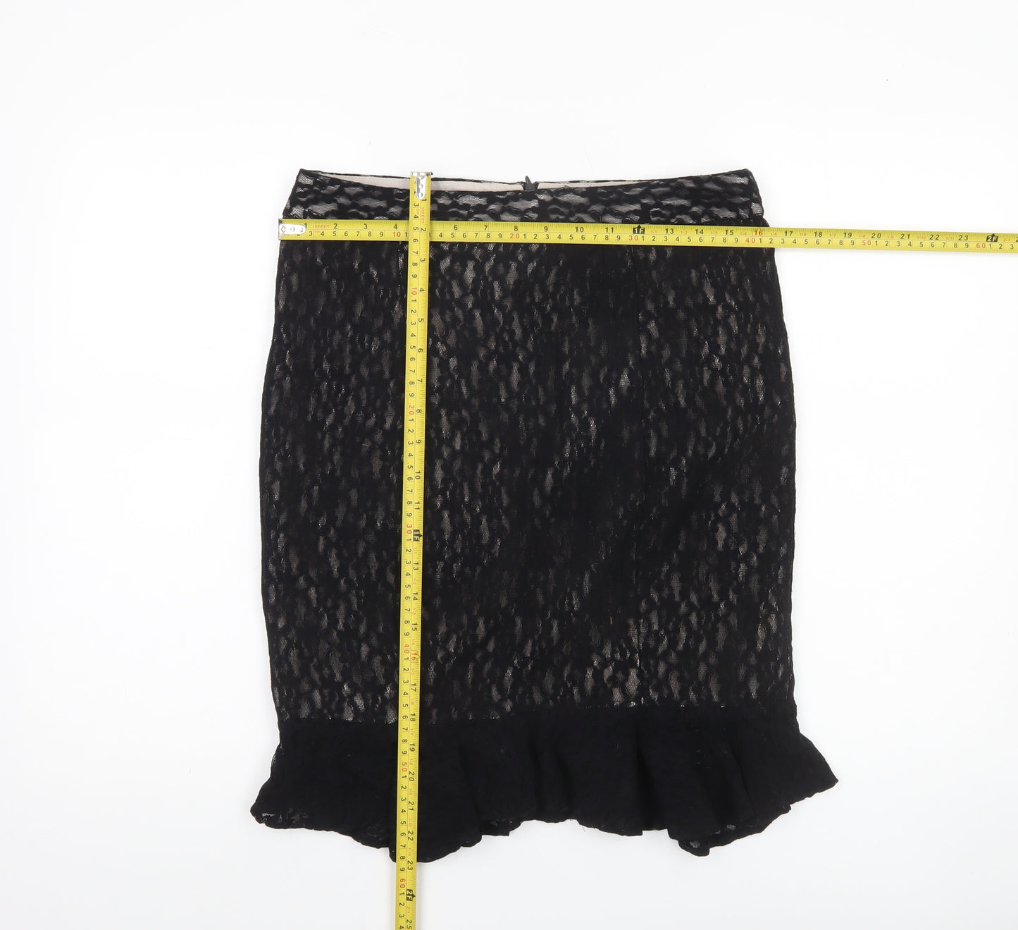 Edina Ronay Womens Black Size 12 Lace Pencil Skirt Ruffle Hem