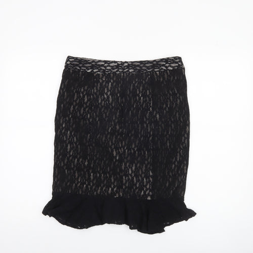 Edina Ronay Womens Black Size 12 Lace Pencil Skirt Ruffle Hem