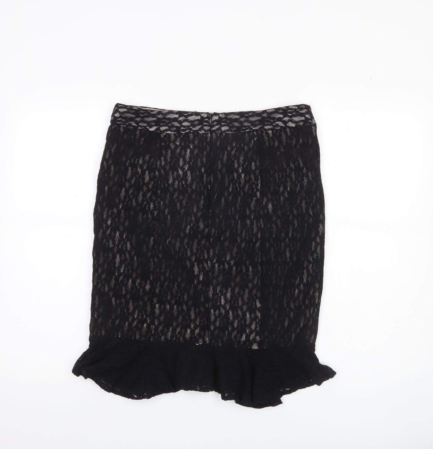 Edina Ronay Womens Black Size 12 Lace Pencil Skirt Ruffle Hem