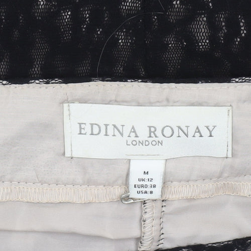 Edina Ronay Womens Black Size 12 Lace Pencil Skirt Ruffle Hem
