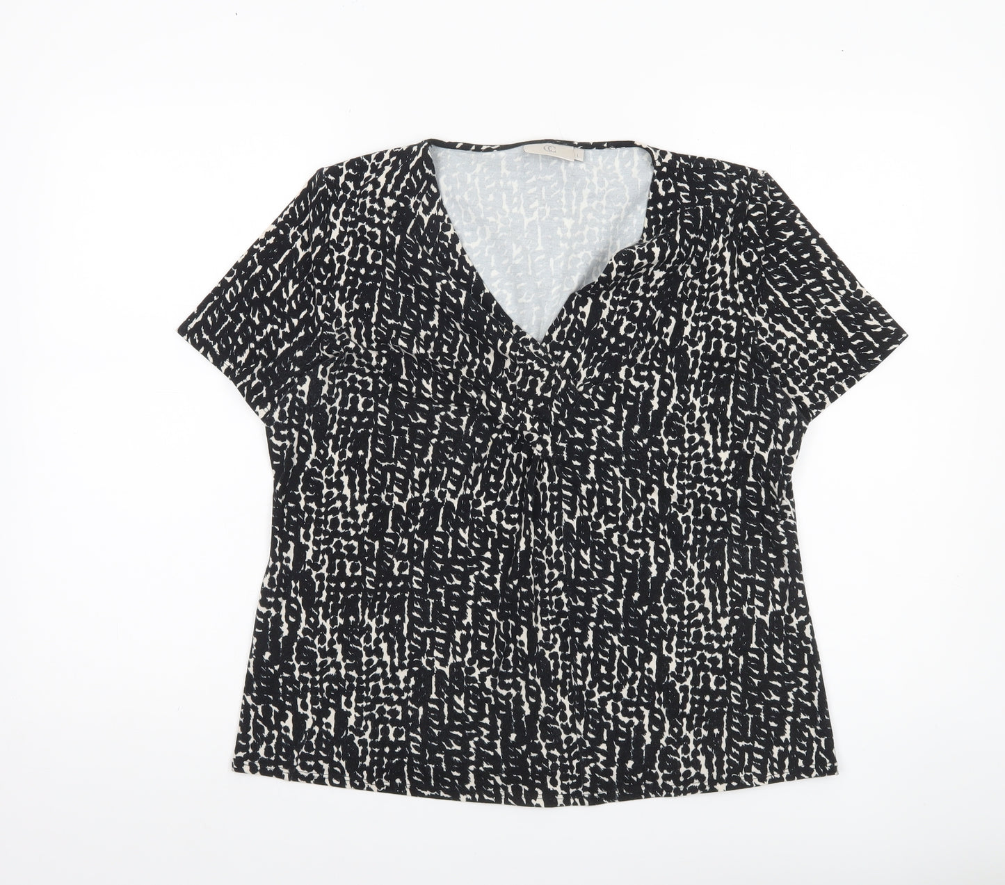 CC Women Black Animal Print V-Neck Tunic Blouse Size L