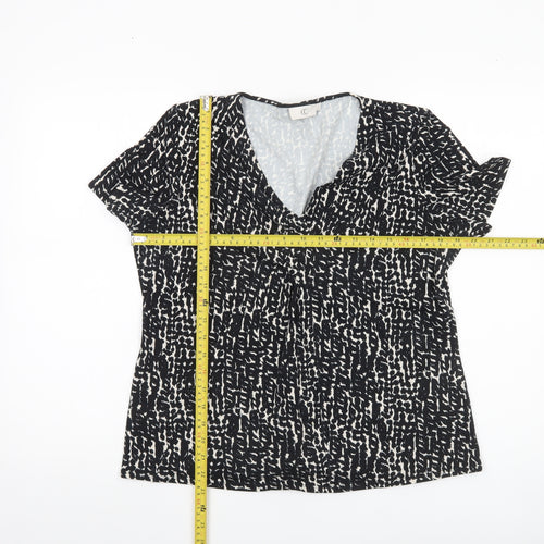 CC Women Black Animal Print V-Neck Tunic Blouse Size L