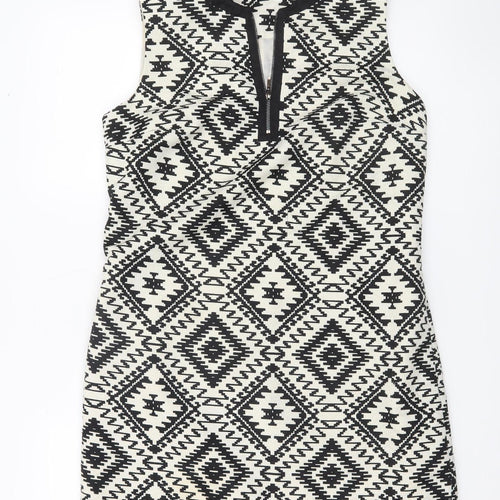Dunnes Women’s Black Aztec Sheath Dress Size 12 Knee Length Sleeveless