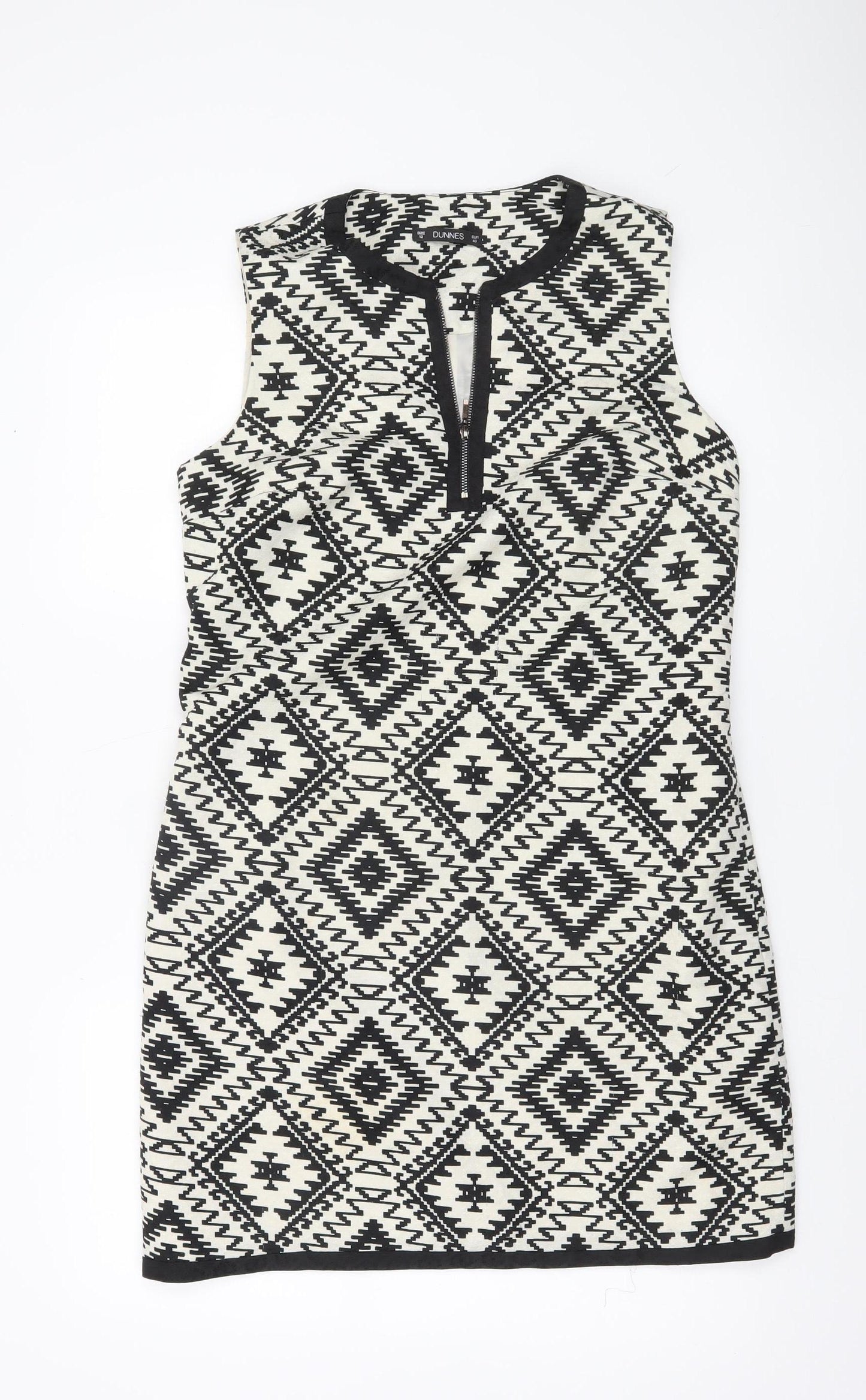Dunnes Women’s Black Aztec Sheath Dress Size 12 Knee Length Sleeveless
