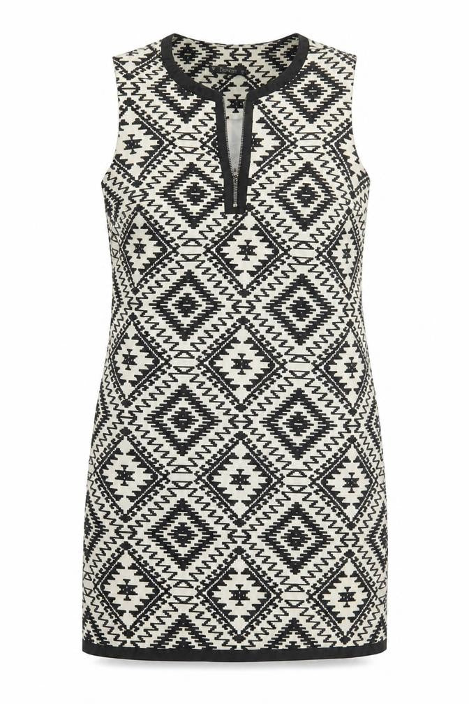 Dunnes Women’s Black Aztec Sheath Dress Size 12 Knee Length Sleeveless