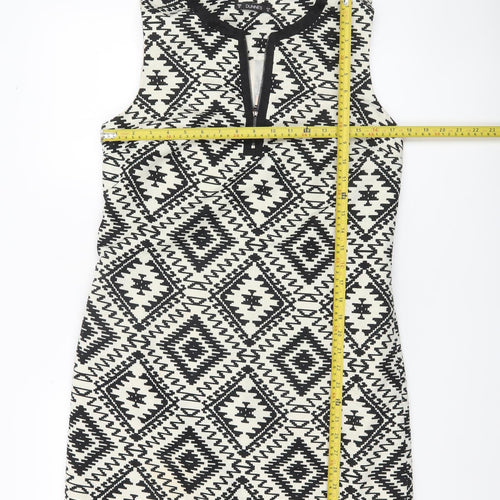 Dunnes Women’s Black Aztec Sheath Dress Size 12 Knee Length Sleeveless