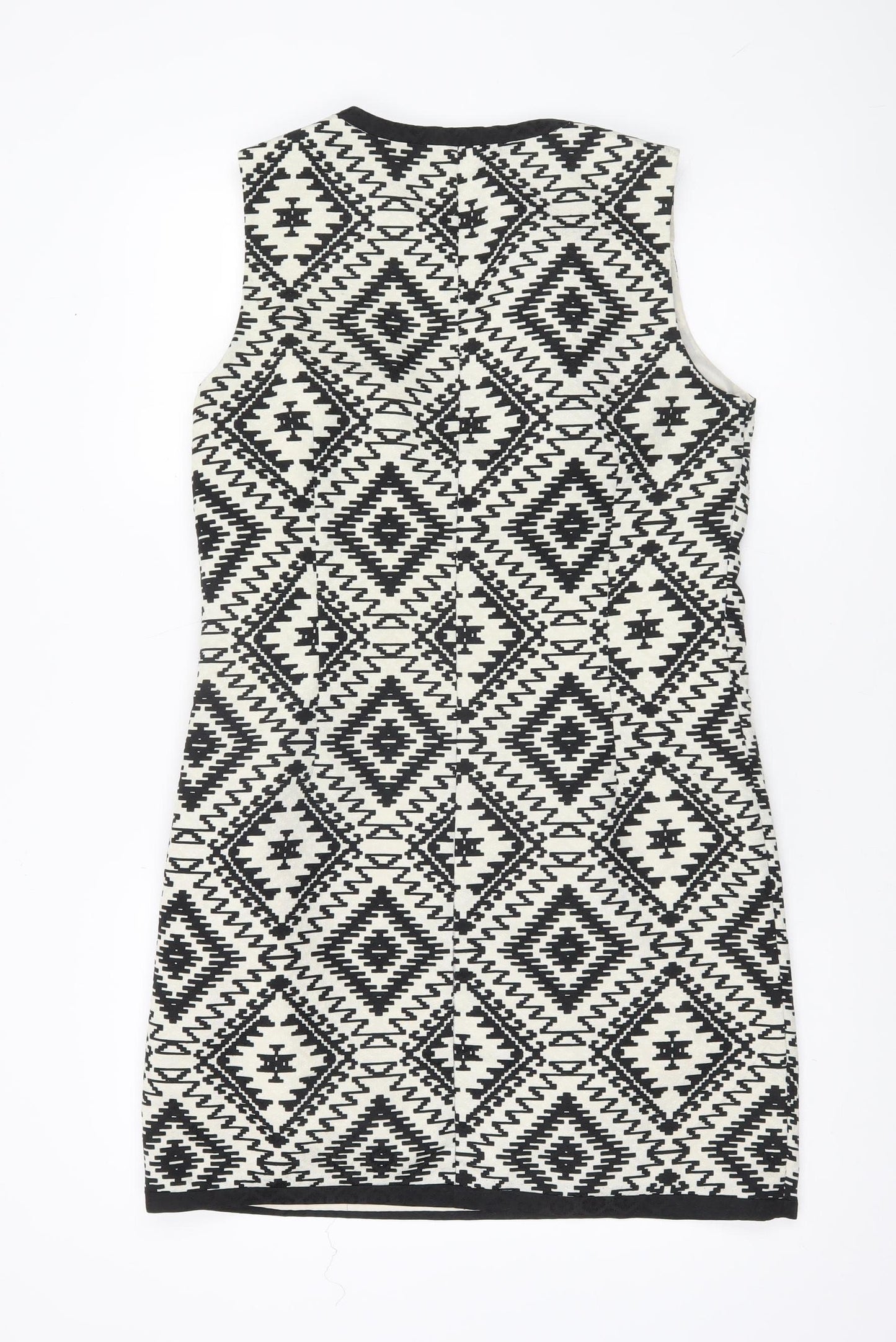 Dunnes Women’s Black Aztec Sheath Dress Size 12 Knee Length Sleeveless