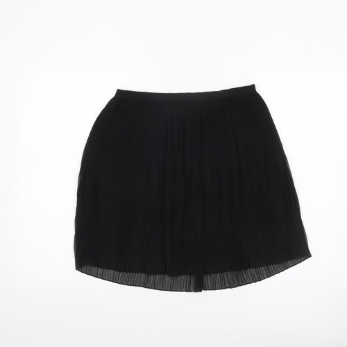 Zara Women Black Pleated Knee Length Skirt Size S Polyester