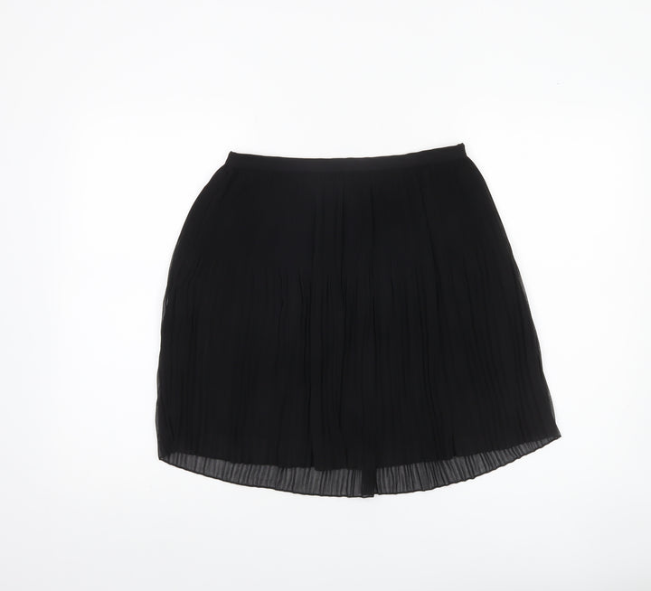 Zara Women Black Pleated Knee Length Skirt Size S Polyester