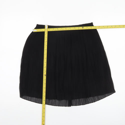 Zara Women Black Pleated Knee Length Skirt Size S Polyester