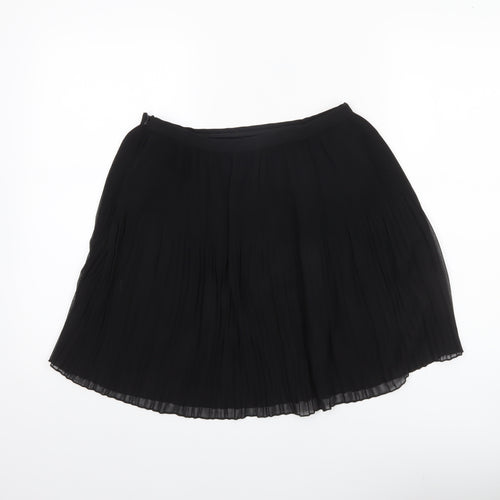 Zara Women Black Pleated Knee Length Skirt Size S Polyester